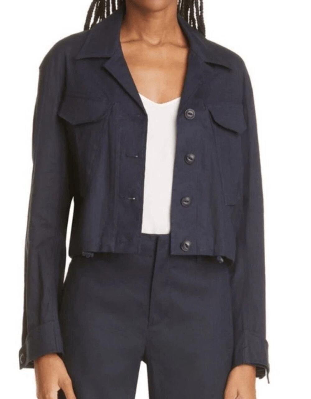 Rag & Bone Piper Linen Jacket Navy SZ L Big Pockets Adjustable Waist NWOT